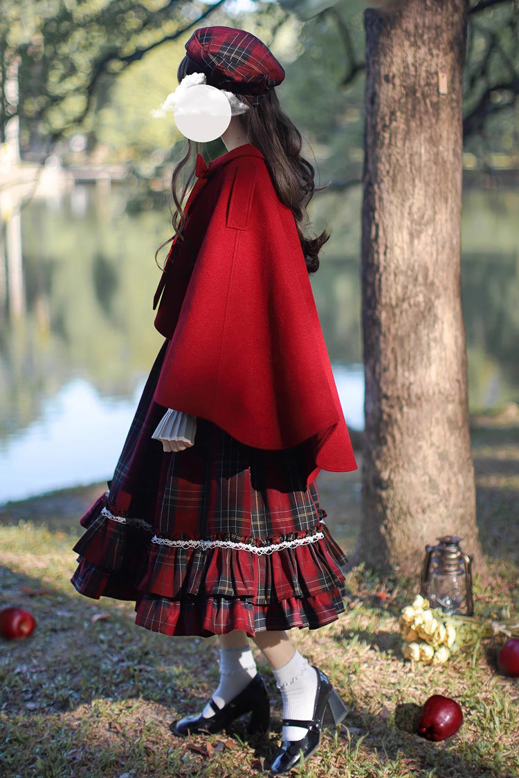 Lolita Dress - Little Red Riding Hood, Red, Plaid, Ruffled, Printed - additional product view 4