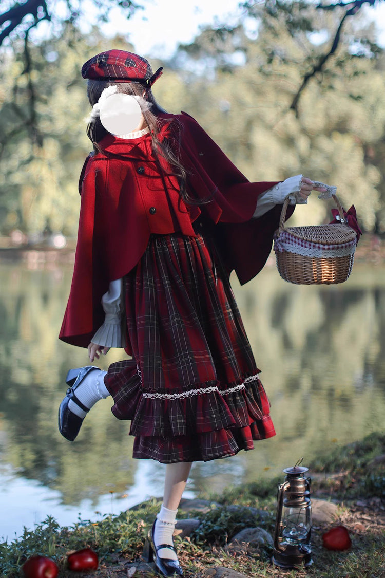 Lolita Dress - Little Red Riding Hood, Red, Plaid, Ruffled, Printed - additional product view 5