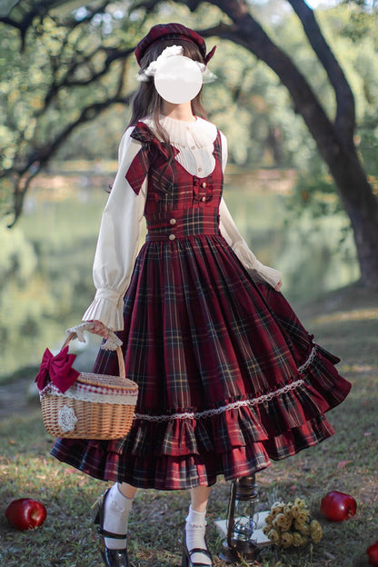 Lolita Dress - Little Red Riding Hood, Red, Plaid, Ruffled, Printed - additional product view 10