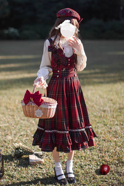 Lolita Dress - Little Red Riding Hood, Red, Plaid, Ruffled, Printed - additional product view 13