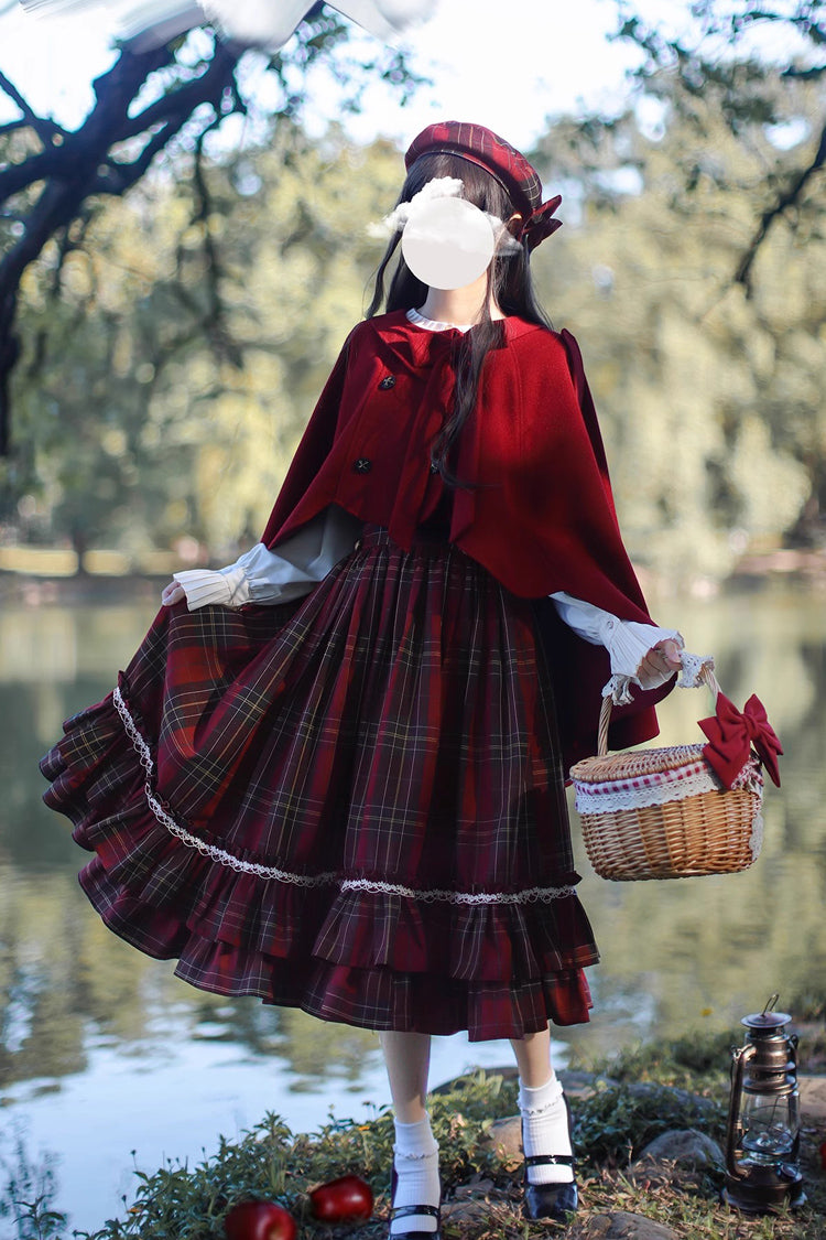 Lolita Dress - Little Red Riding Hood, Red, Plaid, Ruffled, Printed - main product image