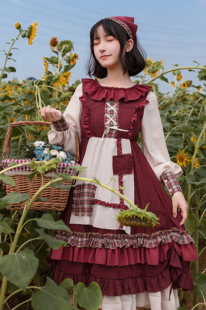 Lolita Dress - Little Red Riding Hood, Red, Ruffled, Long Sleeves, Sweet Style - additional product view 2