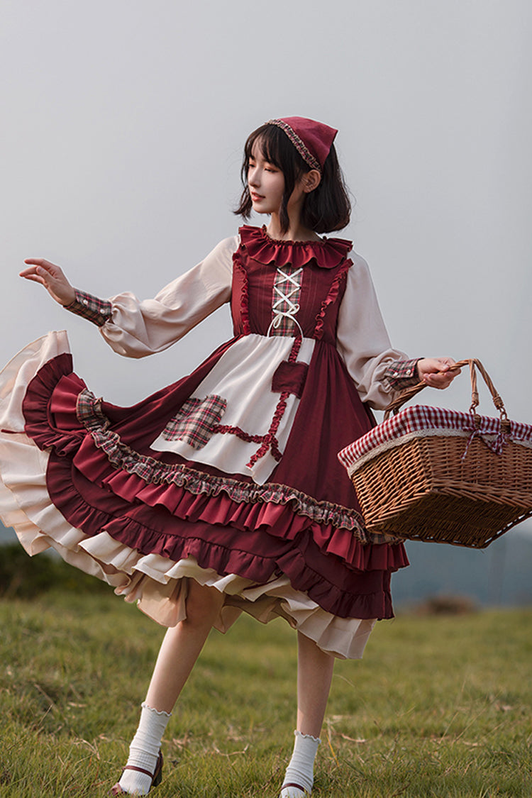 Lolita Dress - Little Red Riding Hood, Red, Ruffled, Long Sleeves, Sweet Style - additional product view 3