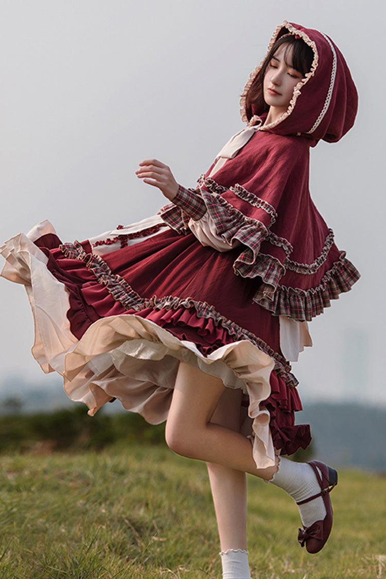 Lolita Dress - Little Red Riding Hood, Red, Ruffled, Long Sleeves, Sweet Style - additional product view 4