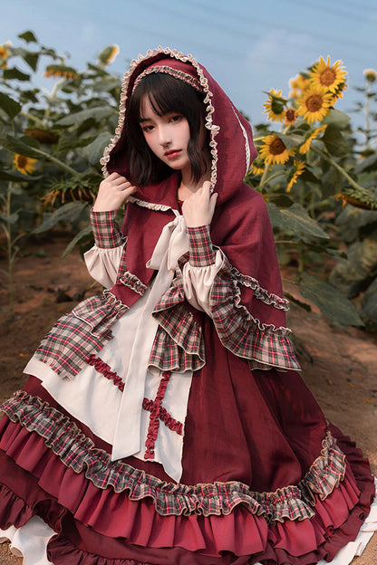 Lolita Dress - Little Red Riding Hood, Red, Ruffled, Long Sleeves, Sweet Style - additional product view 5