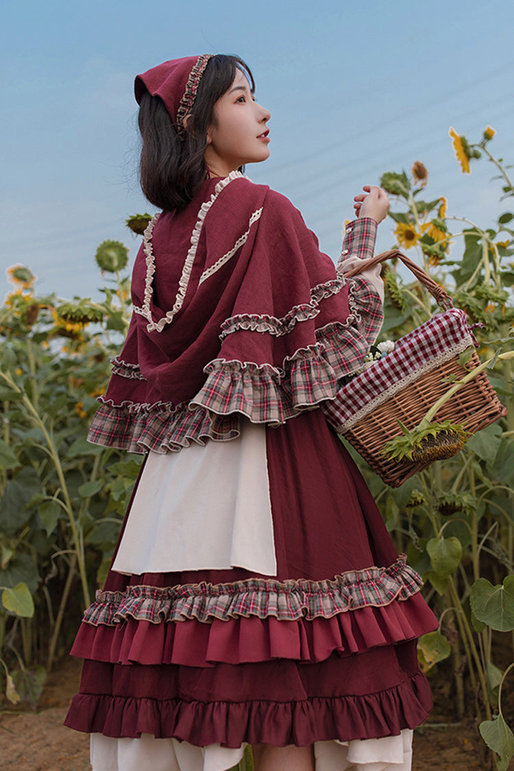 Lolita Dress - Little Red Riding Hood, Red, Ruffled, Long Sleeves, Sweet Style - additional product view 6