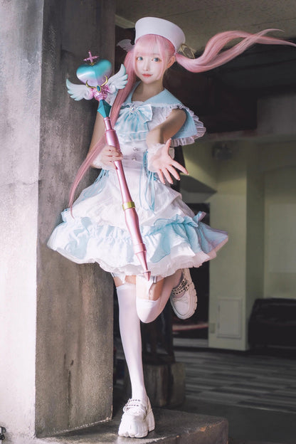 Lolita Dress - Magical Girl, 2 Colors, Ruffled, Gothic Style, Bow Detail - One-Size Aqua option