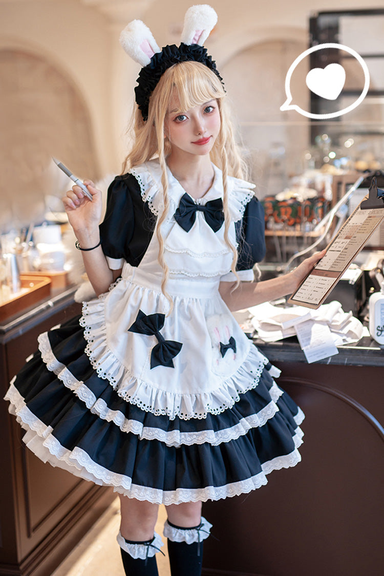 Lolita Dress - Maid Double-layered Ruffle, 2 Colors, Bow Detail, Ruffled, Sweet Style - main product image