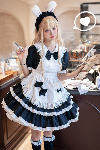 Lolita Dress - Maid Double-layered Ruffle, 2 Colors, Bow Detail, Ruffled, Sweet Style - main product image