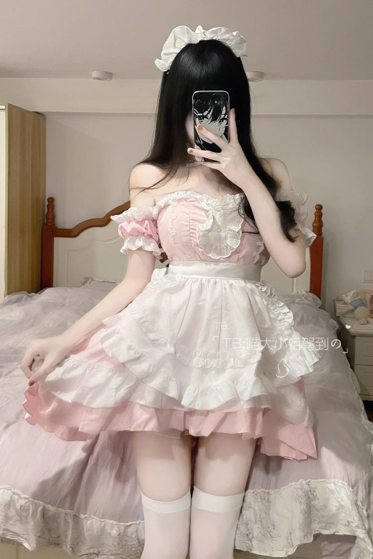 Lolita Dress - Maid Off Shoulder, Pink, Plus Size, Sweet Style, Ruffled - additional product view 2