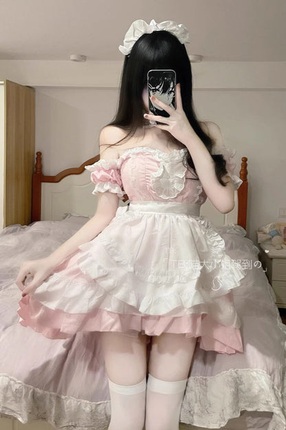 Lolita Dress - Maid Off Shoulder, Pink, Plus Size, Sweet Style, Ruffled - additional product view 2