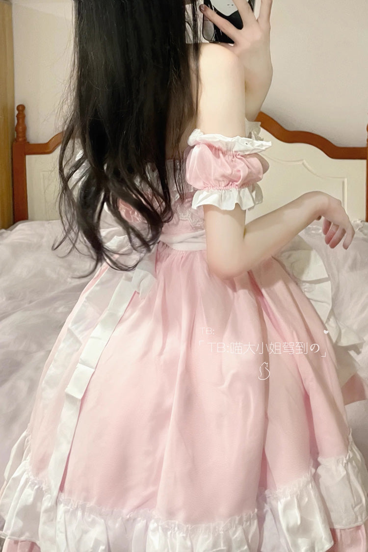 Lolita Dress - Maid Off Shoulder, Pink, Plus Size, Sweet Style, Ruffled - additional product view 4