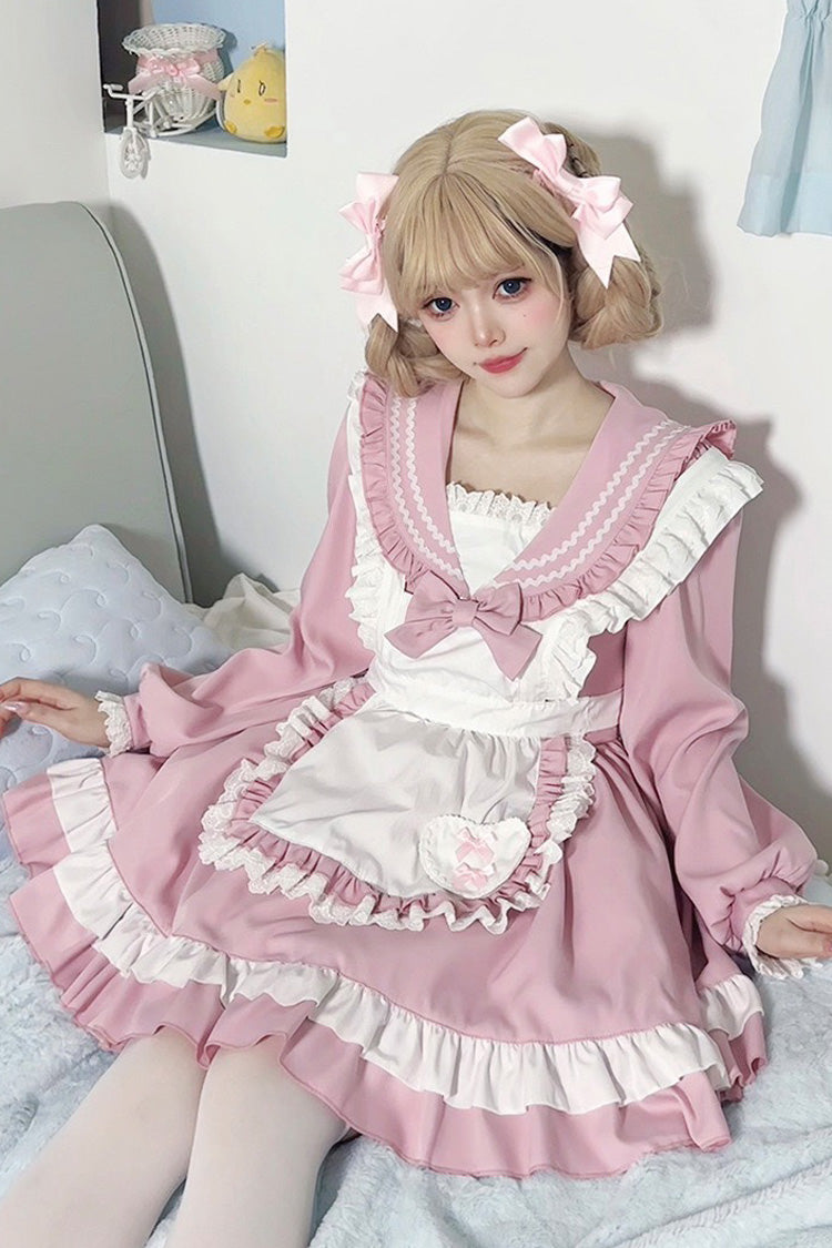 Lolita Dress - Maid, Pink, Sweet Style, Bow Detail, Ruffled - Lolita Coordinate Dress - additional product view 2