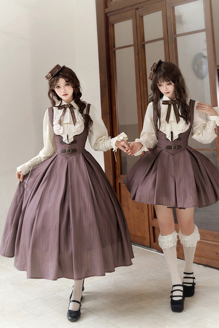 Lolita Dress - Manchester City's Past, Brown, Long Version, Striped, Long Length - additional product view 2