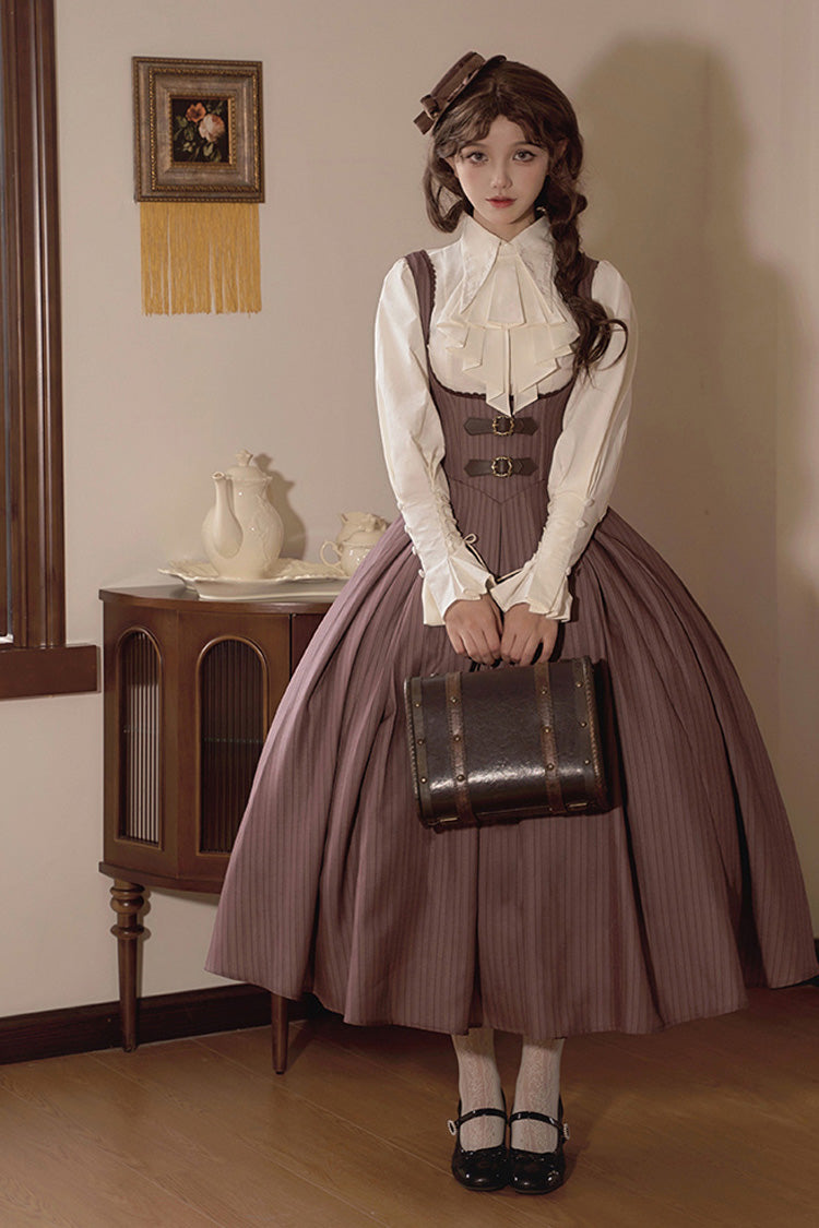 Lolita Dress - Manchester City's Past, Brown, Long Version, Striped, Long Length - additional product view 3