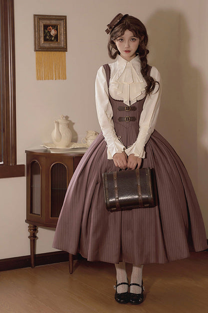 Lolita Dress - Manchester City's Past, Brown, Long Version, Striped, Long Length - additional product view 3