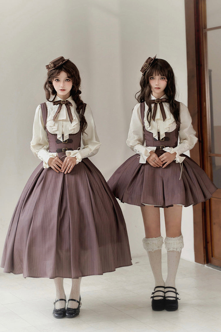 Lolita Dress - Manchester City's Past, Brown, Long Version, Striped, Long Length - additional product view 4