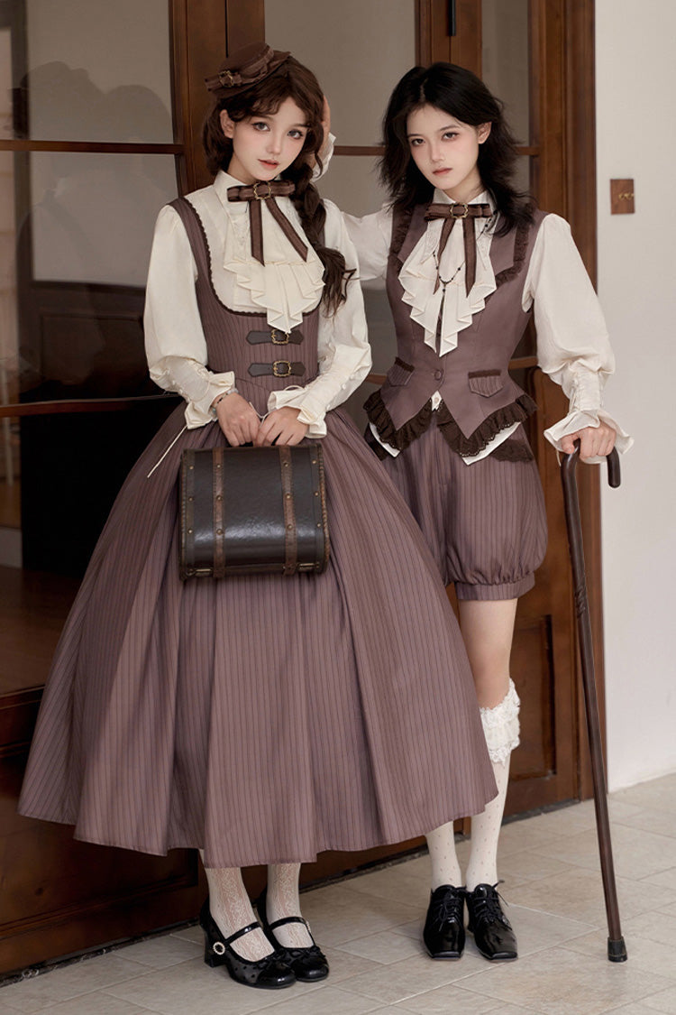 Lolita Dress - Manchester City's Past, Brown, Long Version, Striped, Long Length - additional product view 5