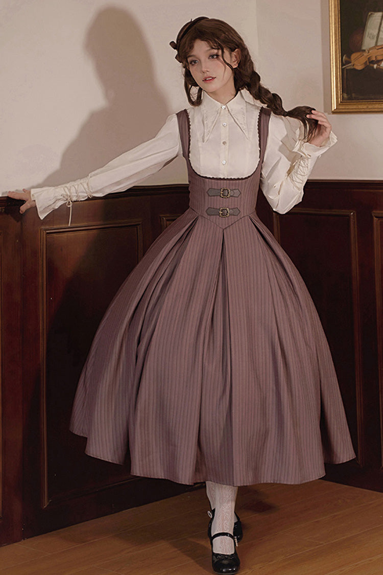 Lolita Dress - Manchester City's Past, Brown, Long Version, Striped, Long Length - additional product view 6