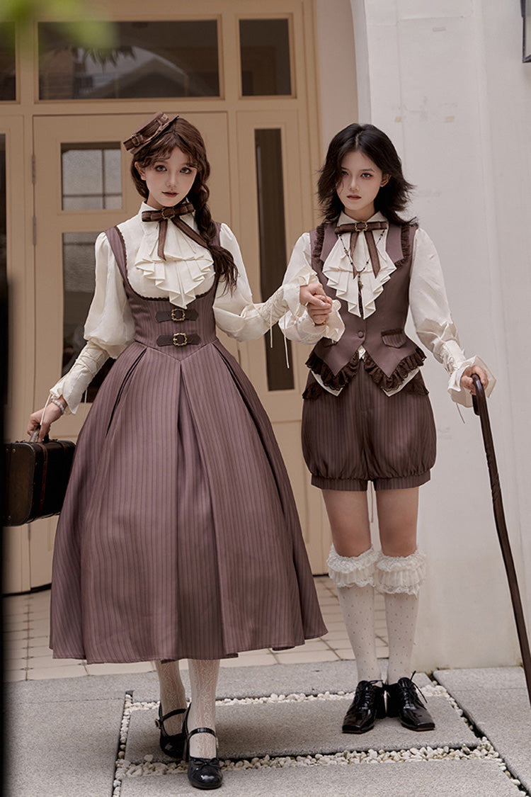 Lolita Dress - Manchester City's Past, Brown, Long Version, Striped, Long Length - additional product view 7