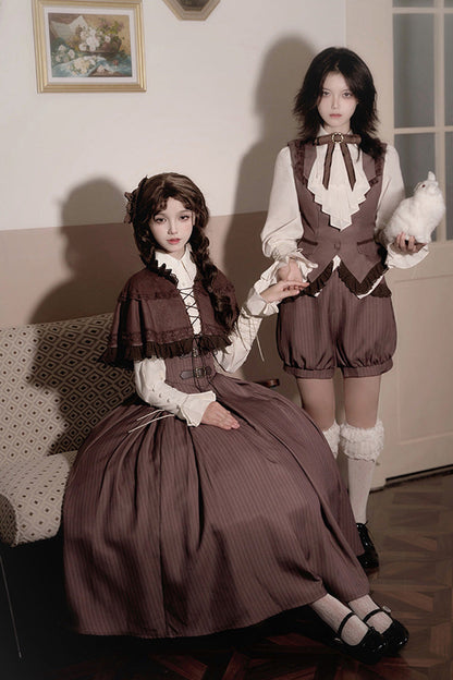 Lolita Dress - Manchester City's Past, Brown, Long Version, Striped, Long Length - additional product view 8