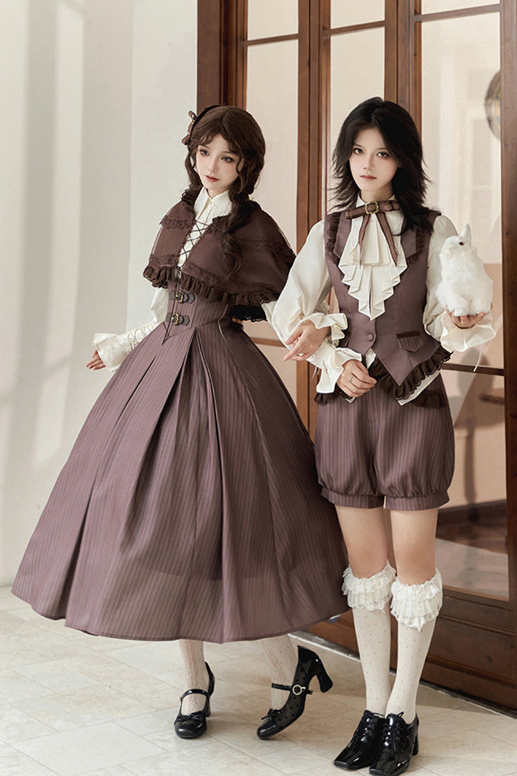 Lolita Dress - Manchester City's Past, Brown, Long Version, Striped, Long Length - additional product view 9