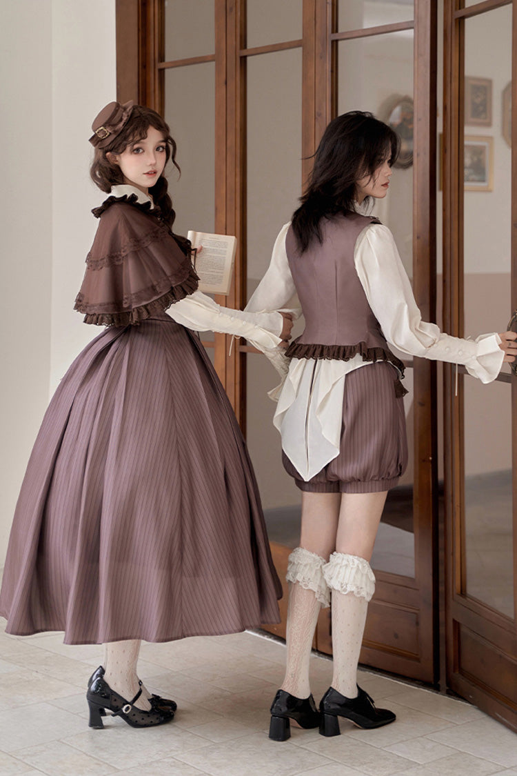 Lolita Dress - Manchester City's Past, Brown, Long Version, Striped, Long Length - additional product view 10