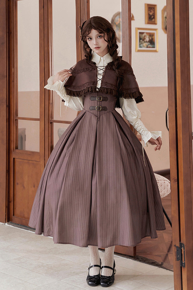 Lolita Dress - Manchester City's Past, Brown, Long Version, Striped, Long Length - additional product view 11