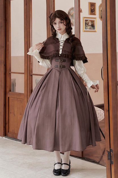 Lolita Dress - Manchester City's Past, Brown, Long Version, Striped, Long Length - additional product view 11