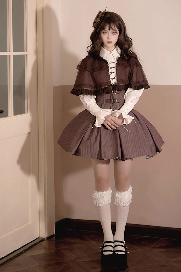 Lolita Dress - Manchester City's Past, Brown, Short Version, Striped, Short Length - additional product view 3