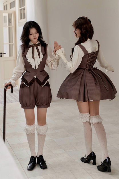 Lolita Dress - Manchester City's Past, Brown, Short Version, Striped, Short Length - additional product view 10