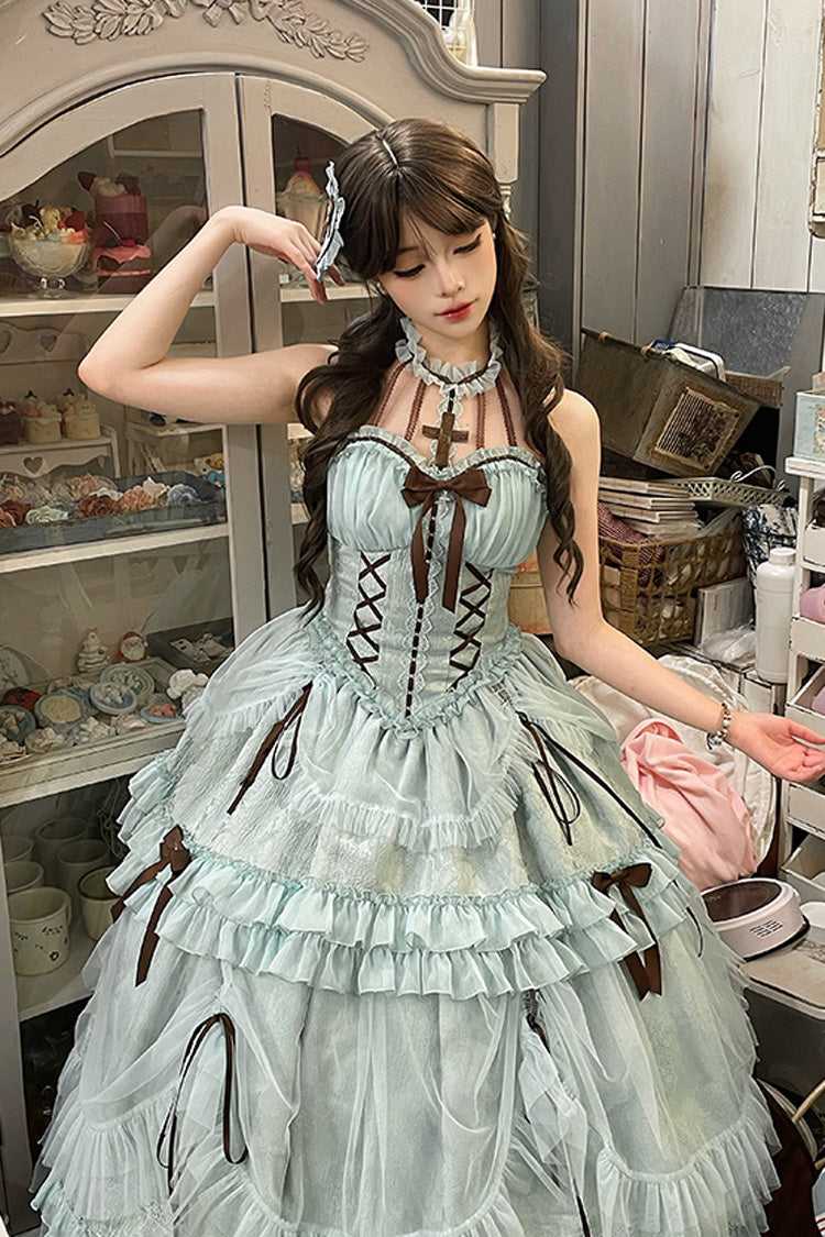 Lolita Dress - Mint Green, Green, Lace Trim, Ruffled, Lace-Up - additional product view 2