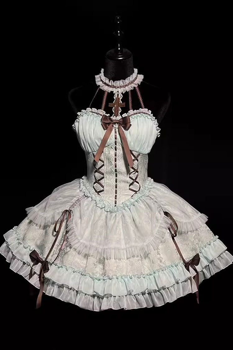 Lolita Dress - Mint Green, Green, Lace Trim, Ruffled, Lace-Up - additional product view 3