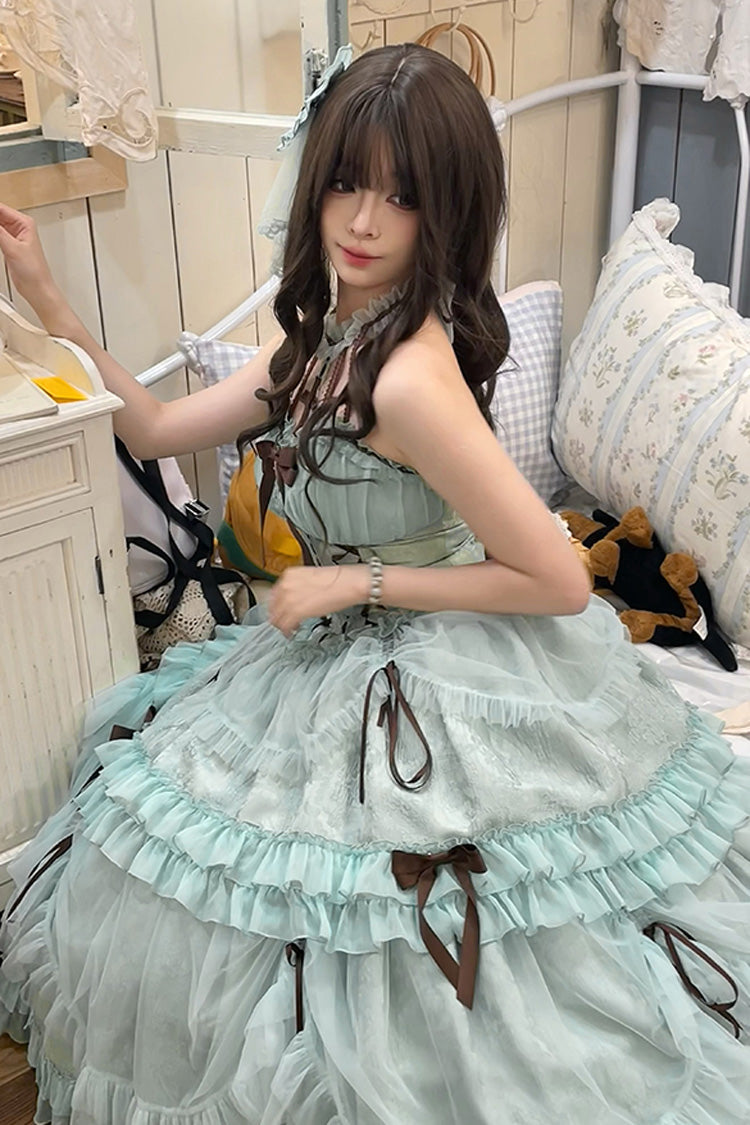 Lolita Dress - Mint Green, Green, Lace Trim, Ruffled, Lace-Up - additional product view 4