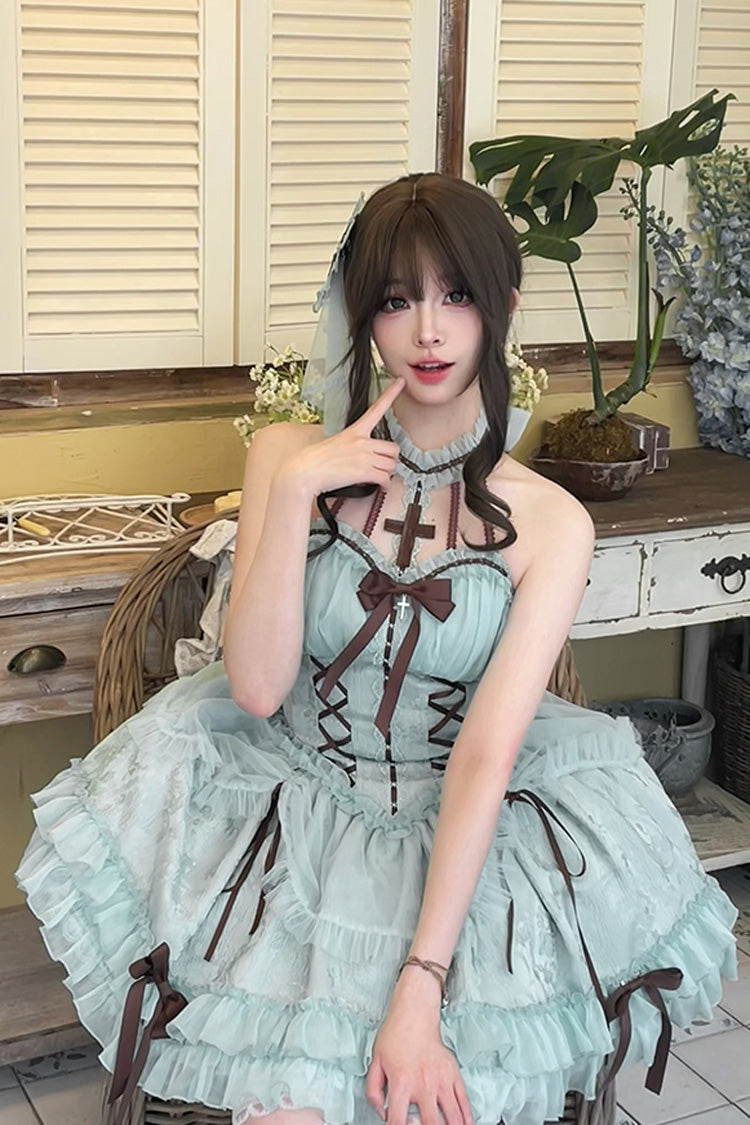 Lolita Dress - Mint Green, Green, Lace Trim, Ruffled, Lace-Up - additional product view 5