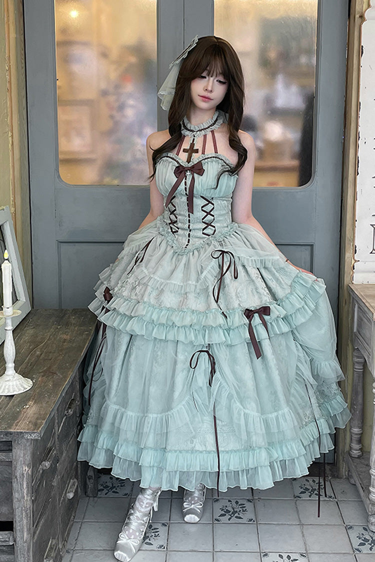 Lolita Dress - Mint Green, Green, Lace Trim, Ruffled, Lace-Up - additional product view 8