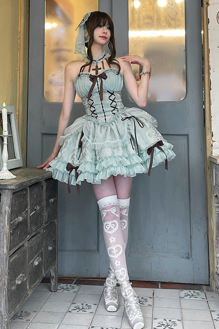 Lolita Dress - Mint Green, Green, Lace Trim, Ruffled, Lace-Up - additional product view 9