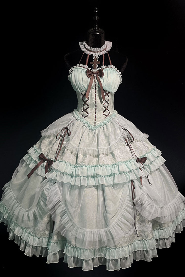 Lolita Dress - Mint Green, Green, Lace Trim, Ruffled, Lace-Up - additional product view 11