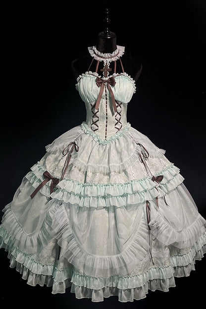 Lolita Dress - Mint Green, Green, Lace Trim, Ruffled, Lace-Up - additional product view 11