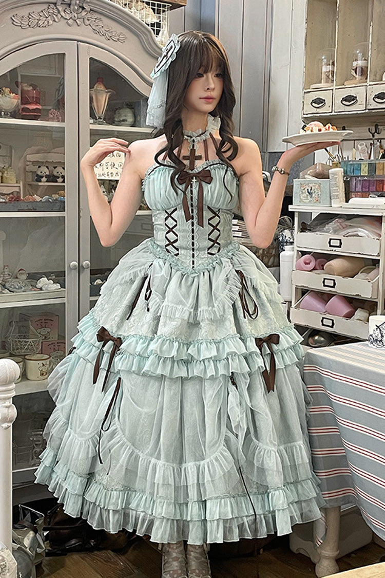 Lolita Dress - Mint Green, Green, Lace Trim, Ruffled, Lace-Up - main product image