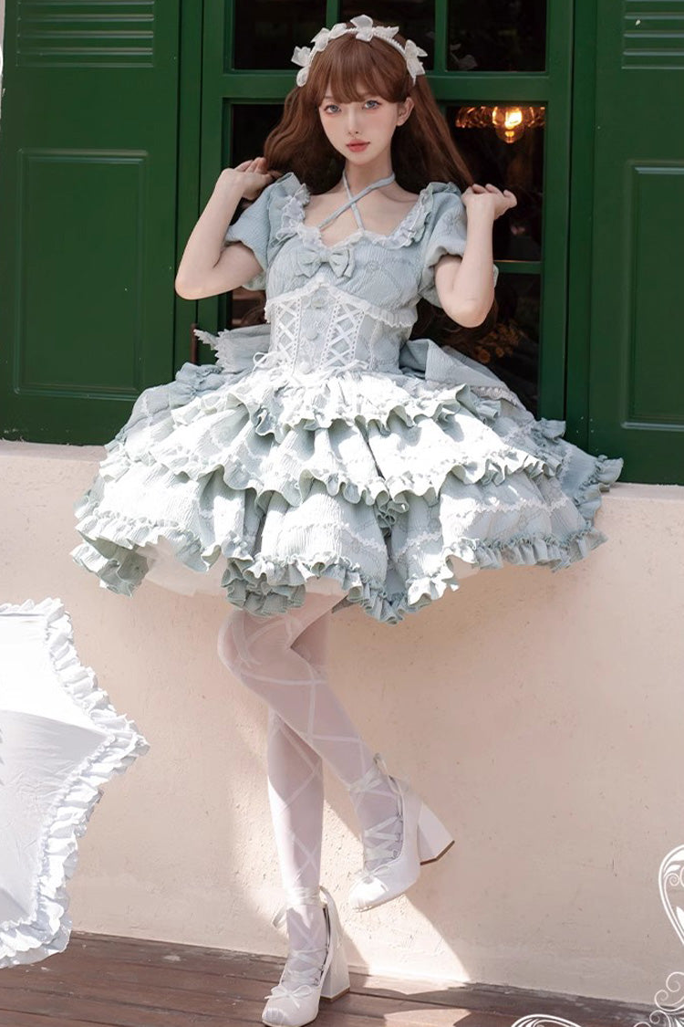 Lolita Dress - Mint Square Collar, Mint, Square Collar, Bow Detail, Ruffled - additional product view 2
