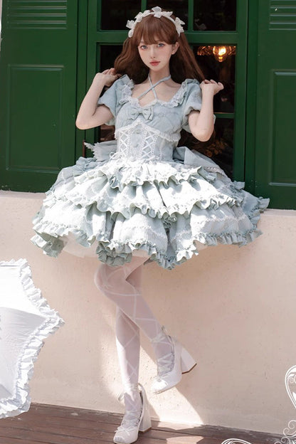 Lolita Dress - Mint Square Collar, Mint, Square Collar, Bow Detail, Ruffled - additional product view 2
