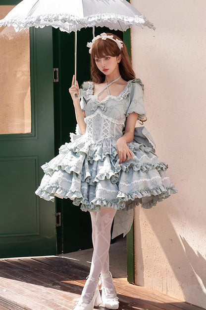 Lolita Dress - Mint Square Collar, Mint, Square Collar, Bow Detail, Ruffled - additional product view 4