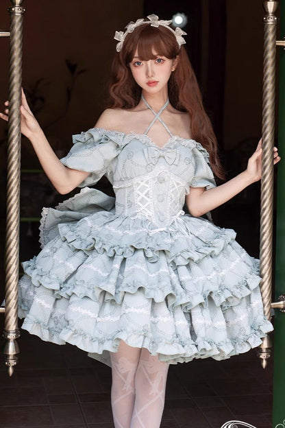 Lolita Dress - Mint Square Collar, Mint, Square Collar, Bow Detail, Ruffled - main product image
