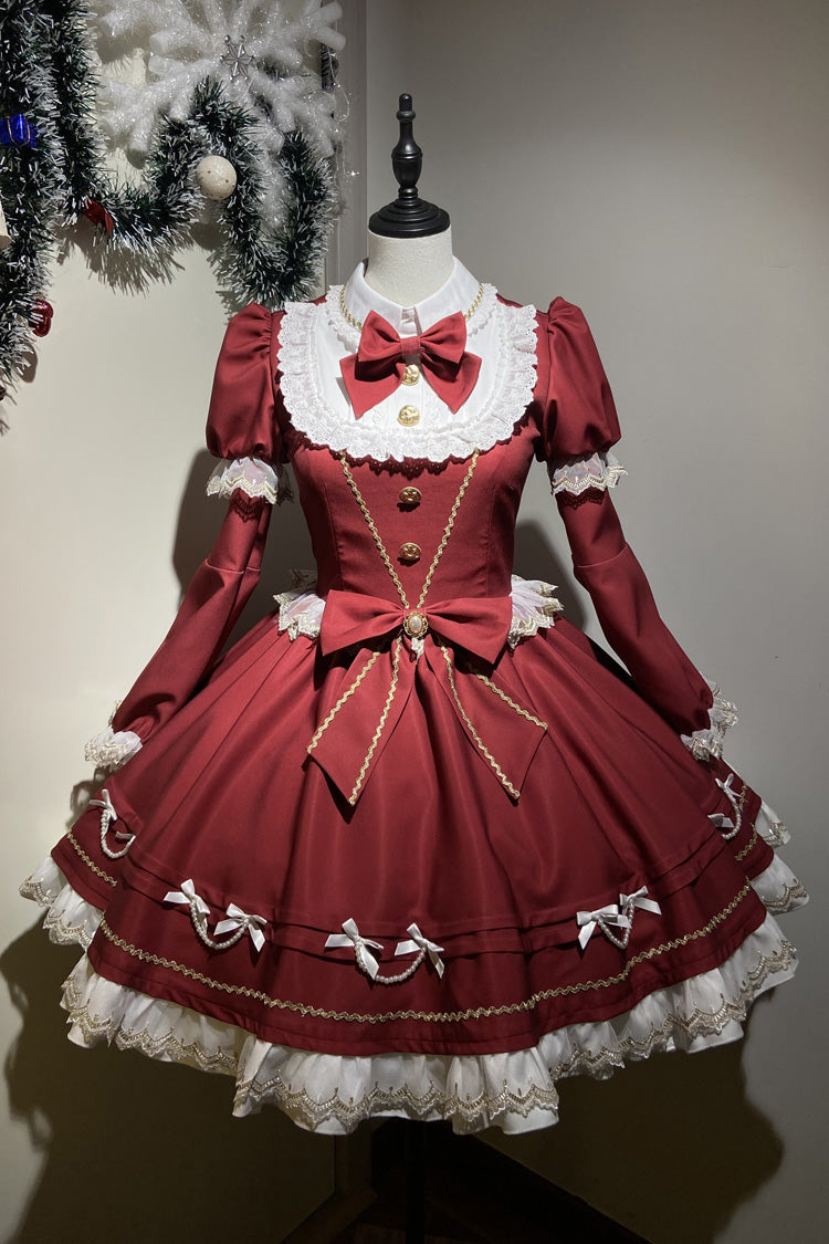 Lolita Dress - Miss Flando Of The New Year, Red, Ruffled, Long Sleeves, Sweet Style - additional product view 3