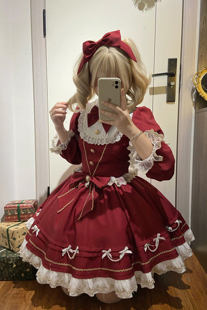 Lolita Dress - Miss Flando Of The New Year, Red, Ruffled, Long Sleeves, Sweet Style - additional product view 4