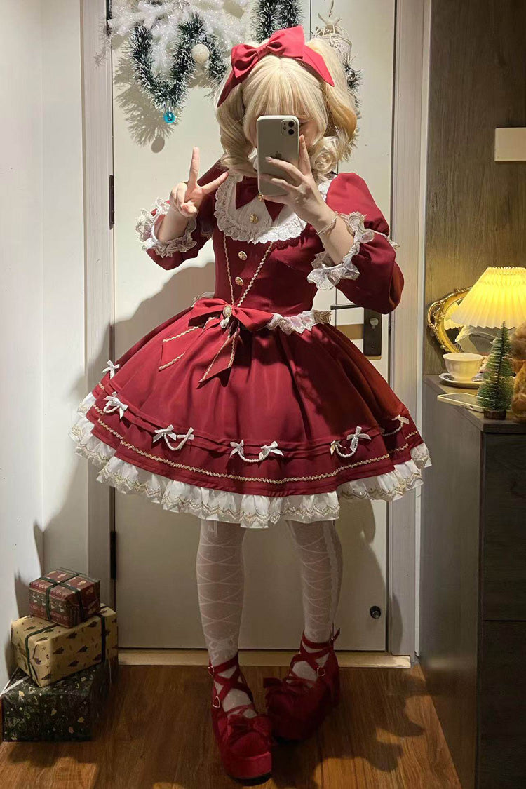 Lolita Dress - Miss Flando Of The New Year, Red, Ruffled, Long Sleeves, Sweet Style - main product image