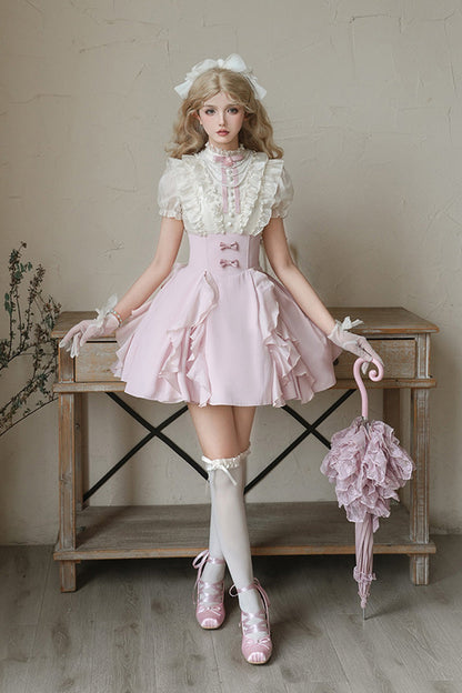Lolita Dress - Miss Lola, 2 Colors, Stand Collar, Bow Detail, Ruffled - additional product view 2