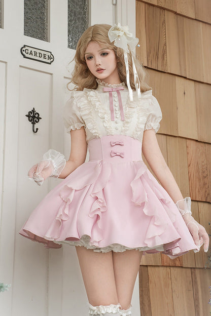 Lolita Dress - Miss Lola, 2 Colors, Stand Collar, Bow Detail, Ruffled - additional product view 3