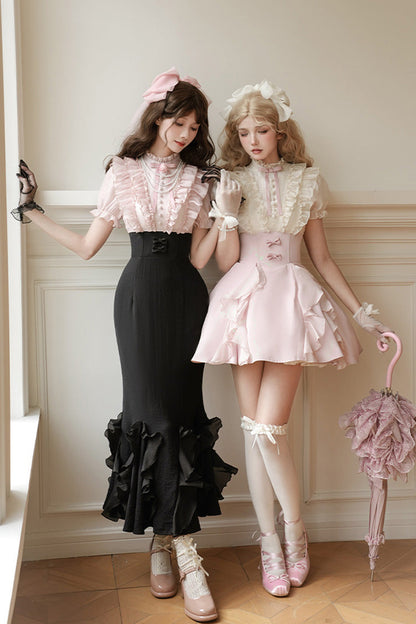 Lolita Dress - Miss Lola, 2 Colors, Stand Collar, Bow Detail, Ruffled - additional product view 8